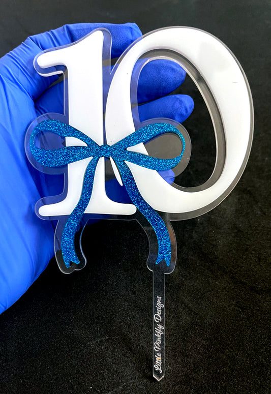 Elegant Number Cake Topper with Ribbon Bow