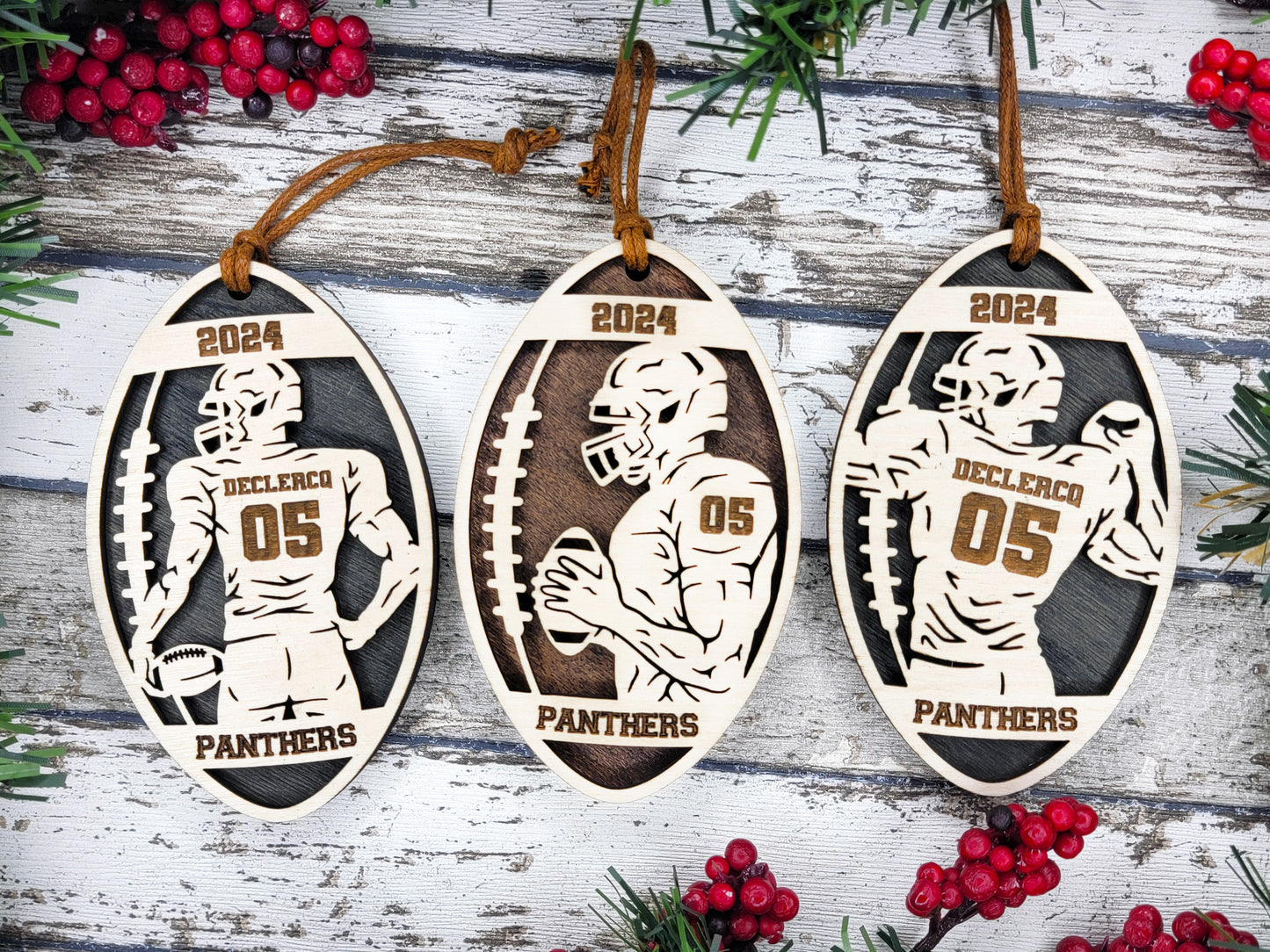 Personalized Wooden Football Christmas Ornament
