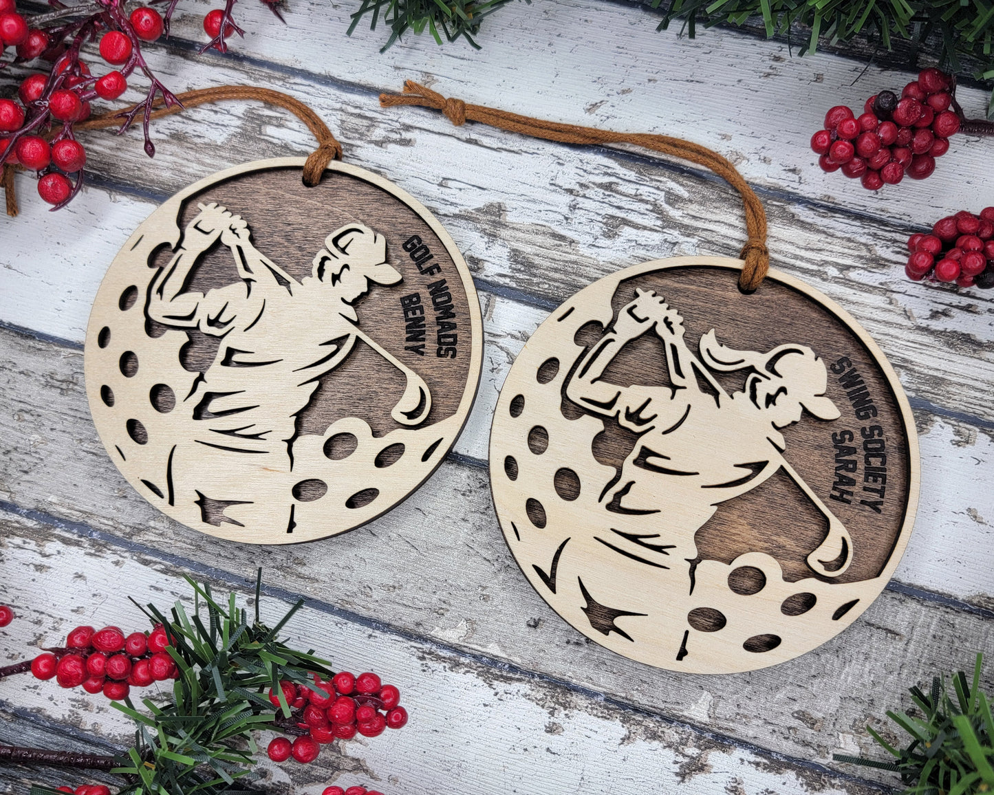 Personalized Wooden Golf Christmas Ornament