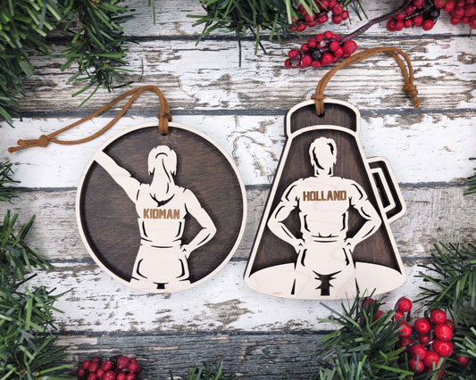 Personalized Wooden Cheerleader Christmas Ornament