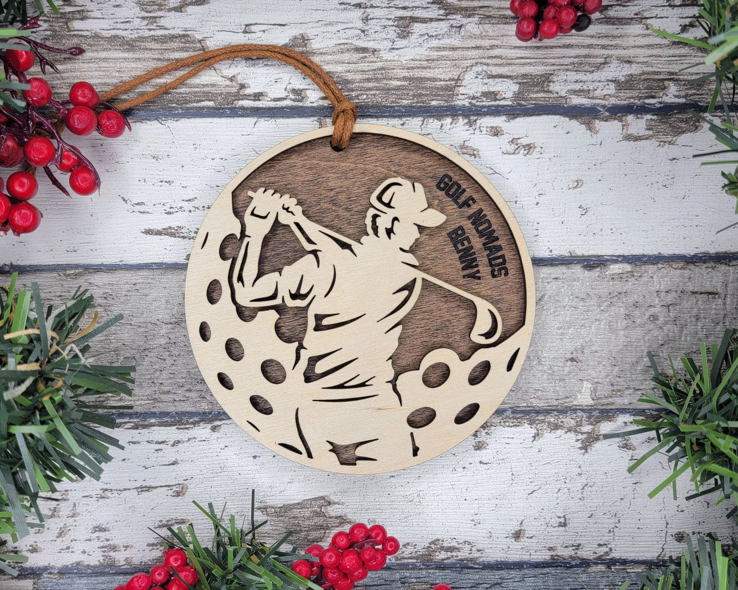 Personalized Wooden Golf Christmas Ornament