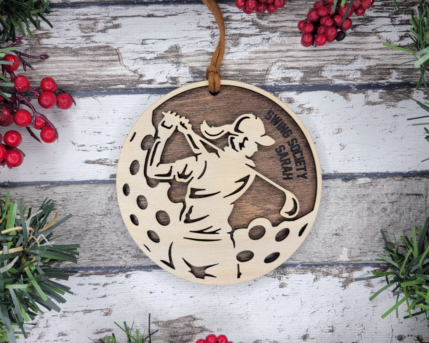Personalized Wooden Golf Christmas Ornament