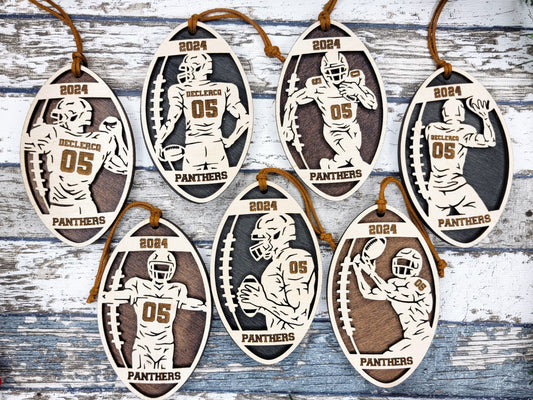 Personalized Wooden Football Christmas Ornament