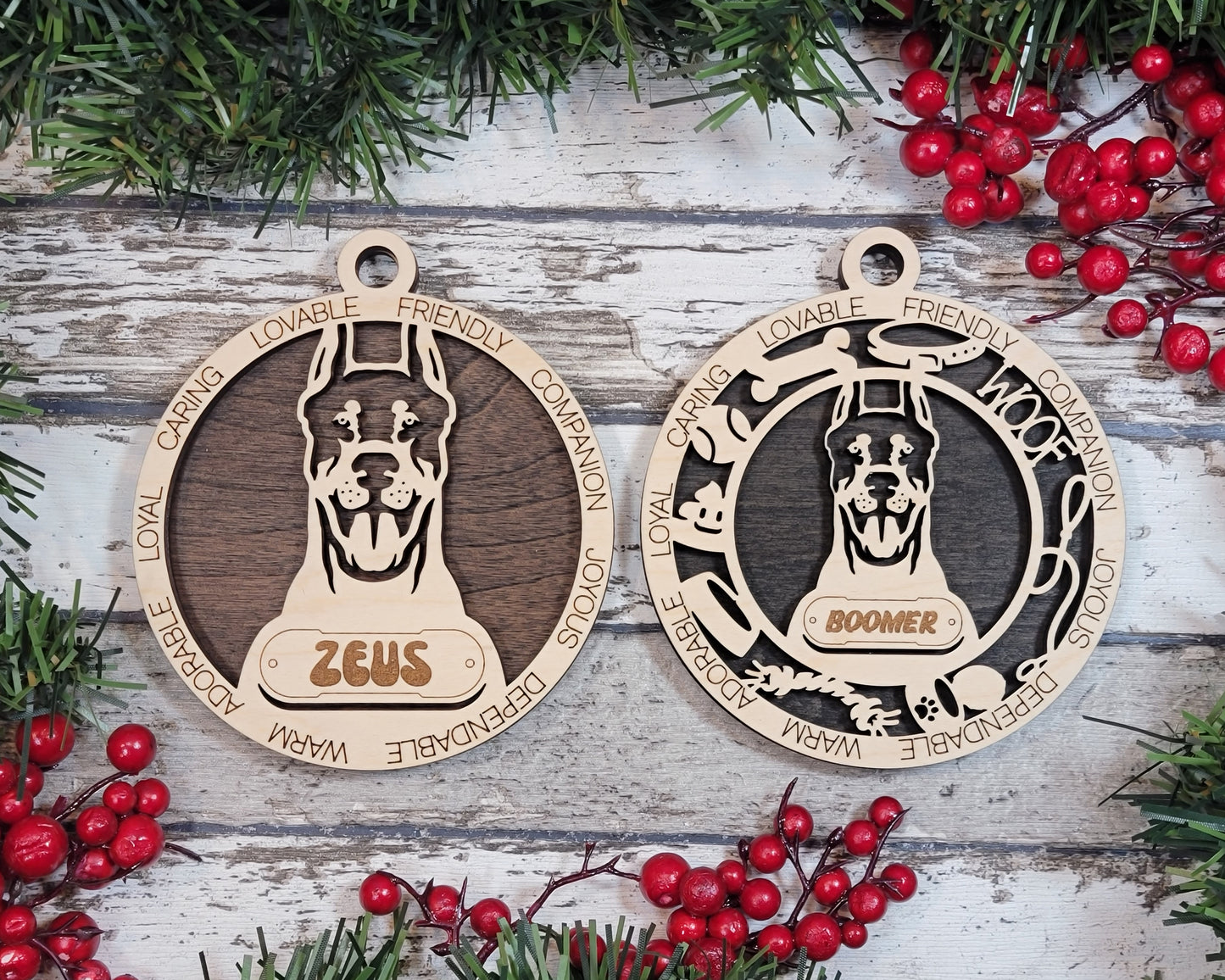 Doberman Pinscher Wooden Christmas Ornament