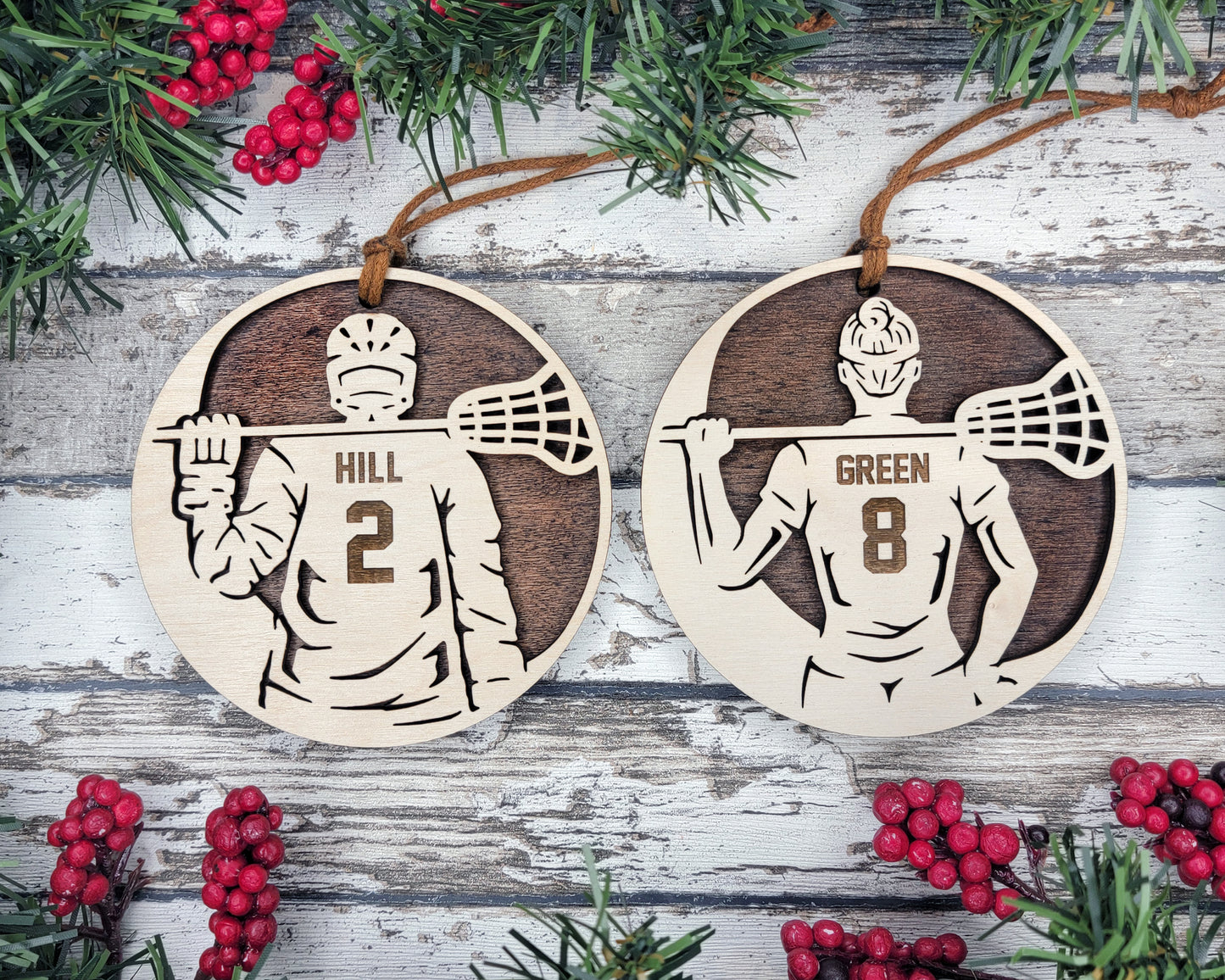 Personalized Wooden Lacrosse Christmas Ornament