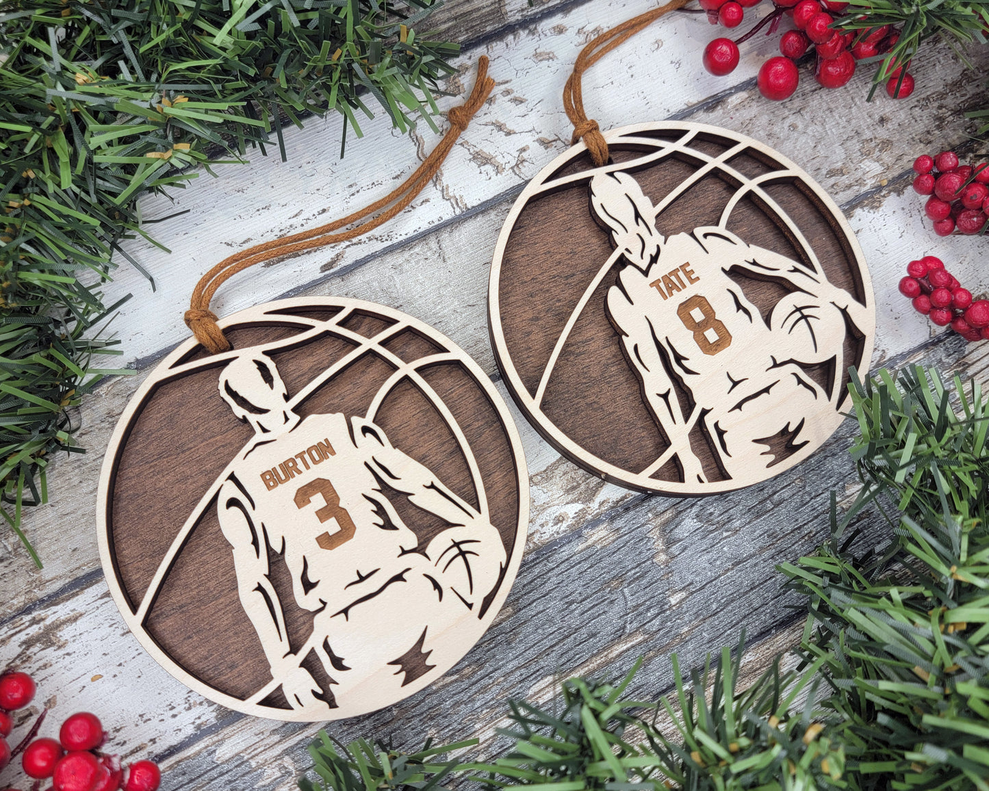 Personalized Wooden Basketball Christmas Ornament