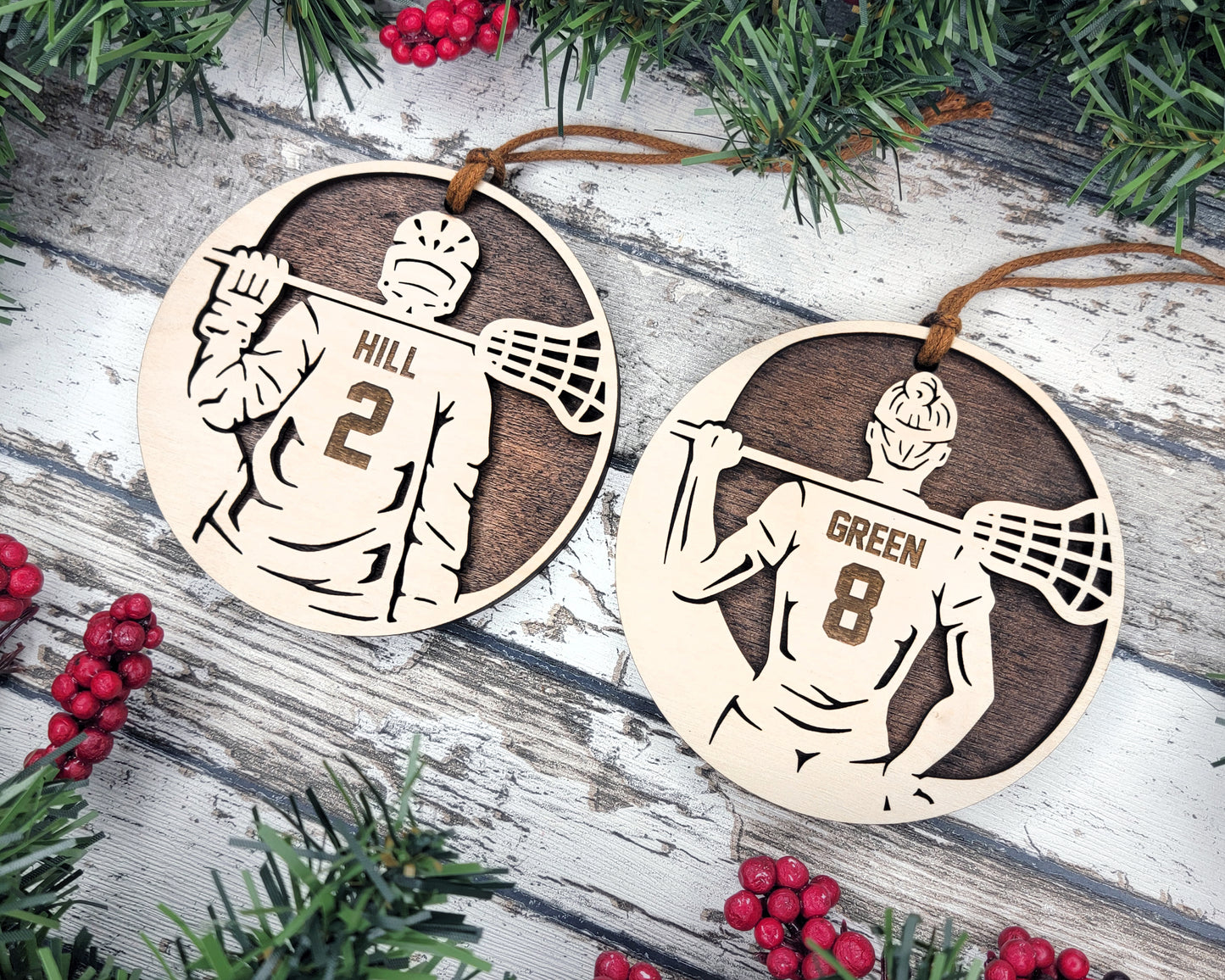Personalized Wooden Lacrosse Christmas Ornament