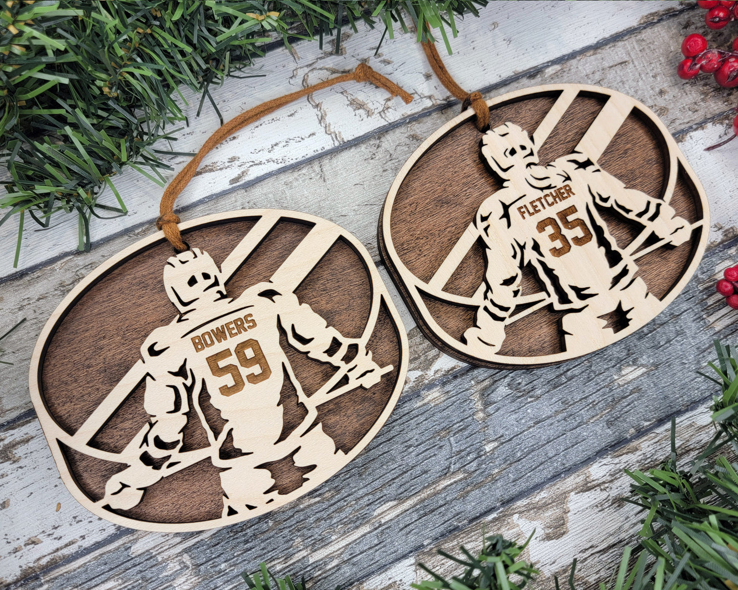 Personalized Wooden Hockey Christmas Ornament
