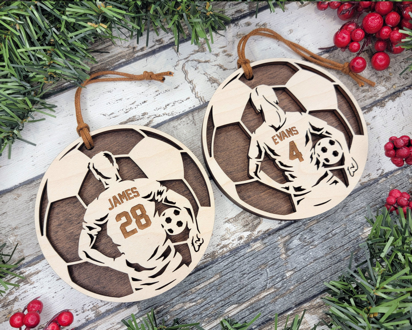 Personalized Wooden Soccer Christmas Ornament