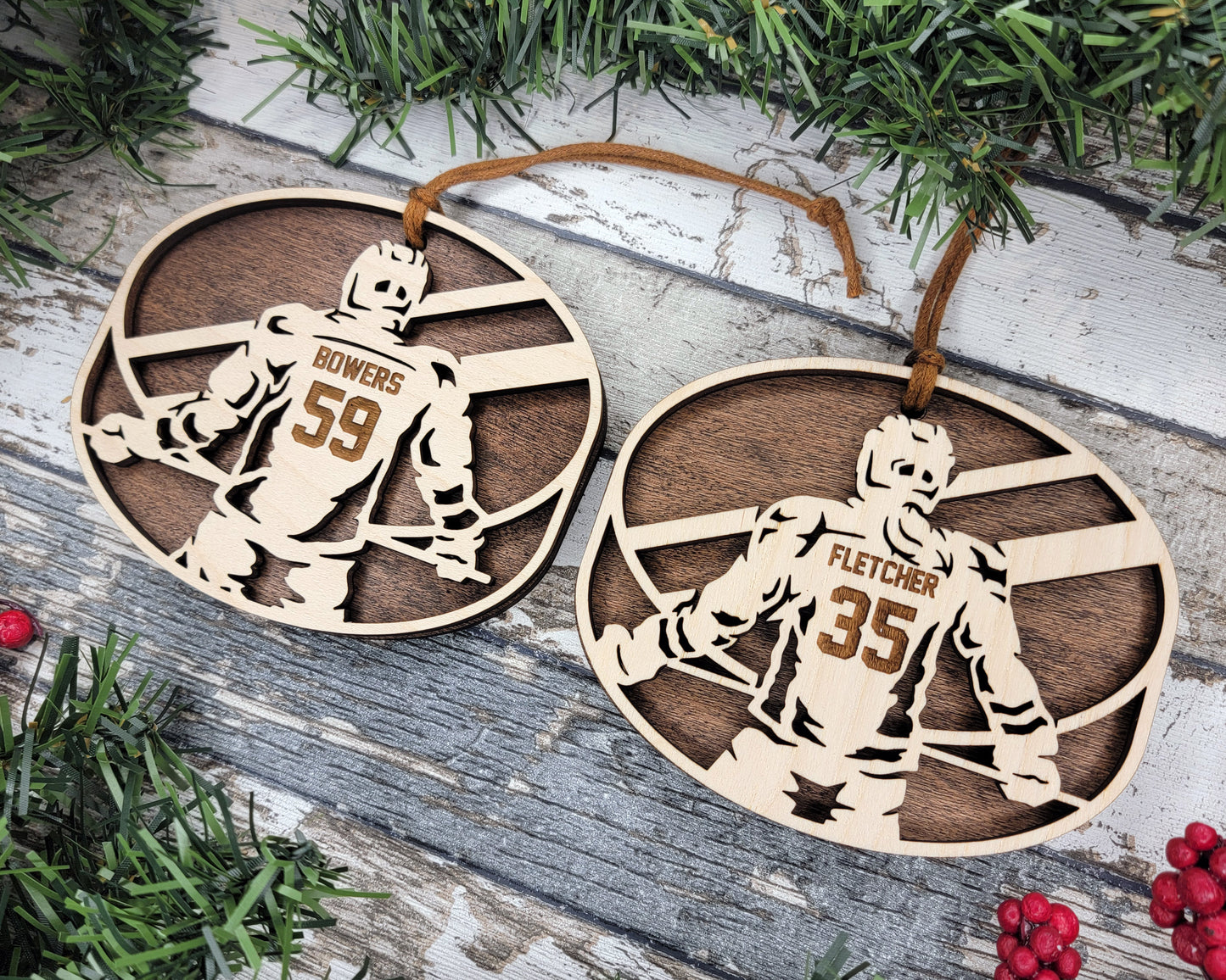 Personalized Wooden Hockey Christmas Ornament