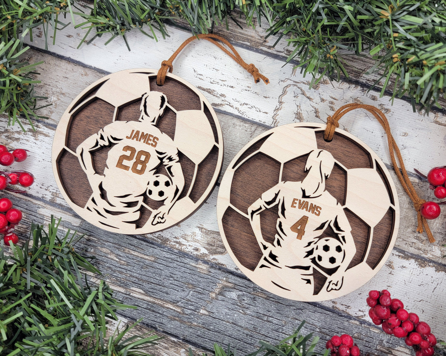 Personalized Wooden Soccer Christmas Ornament