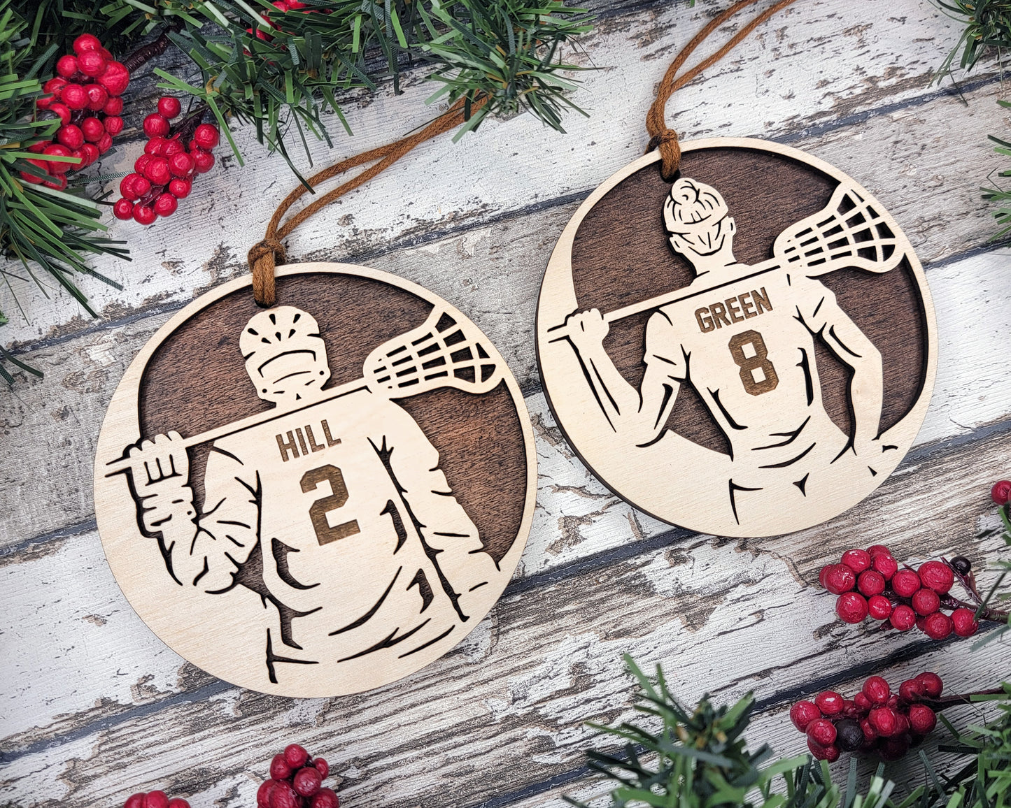 Personalized Wooden Lacrosse Christmas Ornament
