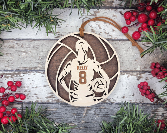 Personalized Wooden Volleyball Christmas Ornament
