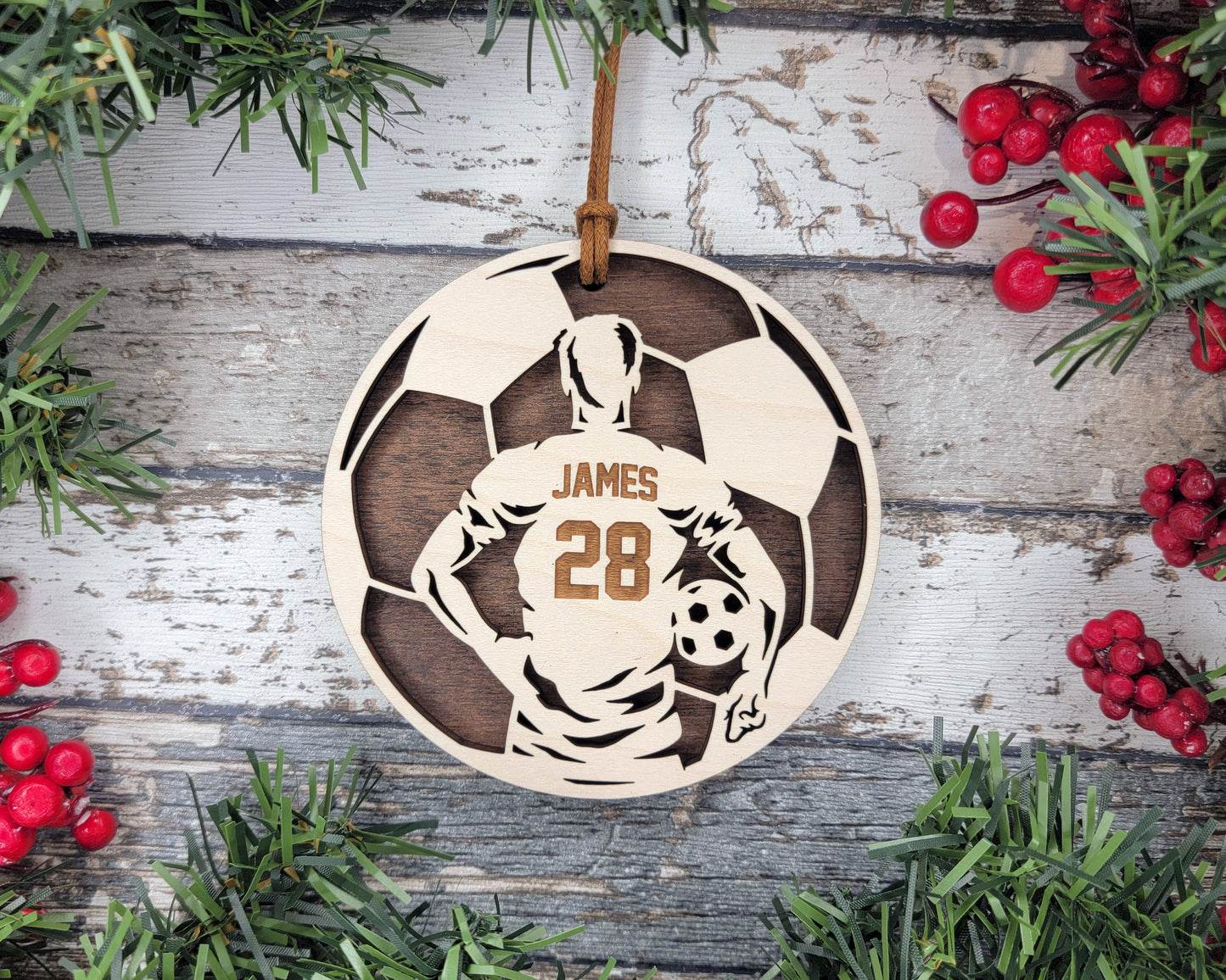 Personalized Wooden Soccer Christmas Ornament