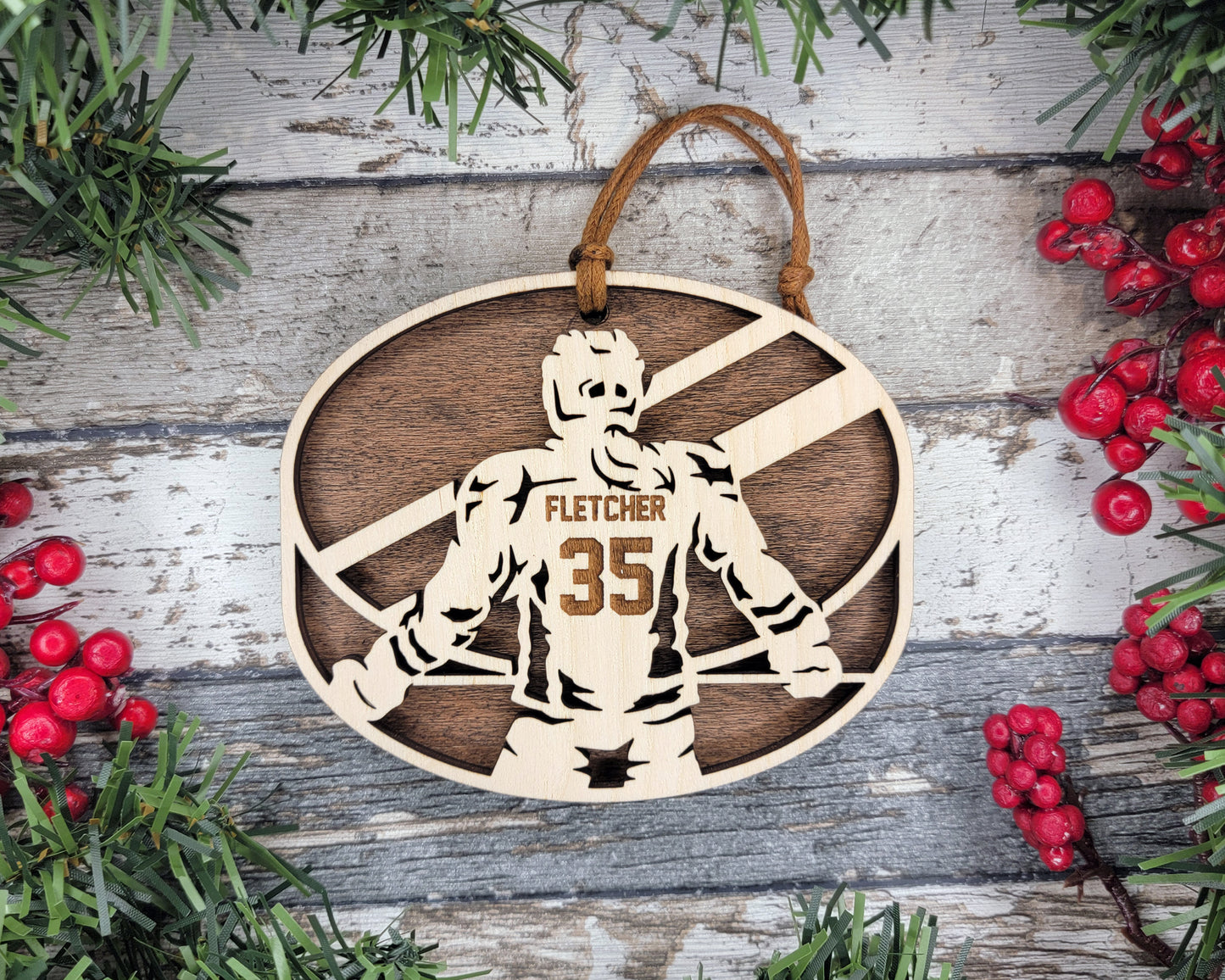 Personalized Wooden Hockey Christmas Ornament