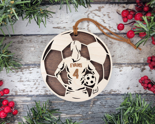 Personalized Wooden Soccer Christmas Ornament