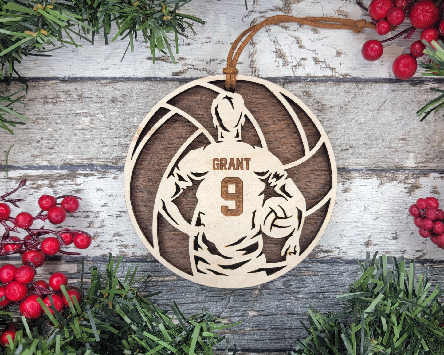 Personalized Wooden Volleyball Christmas Ornament