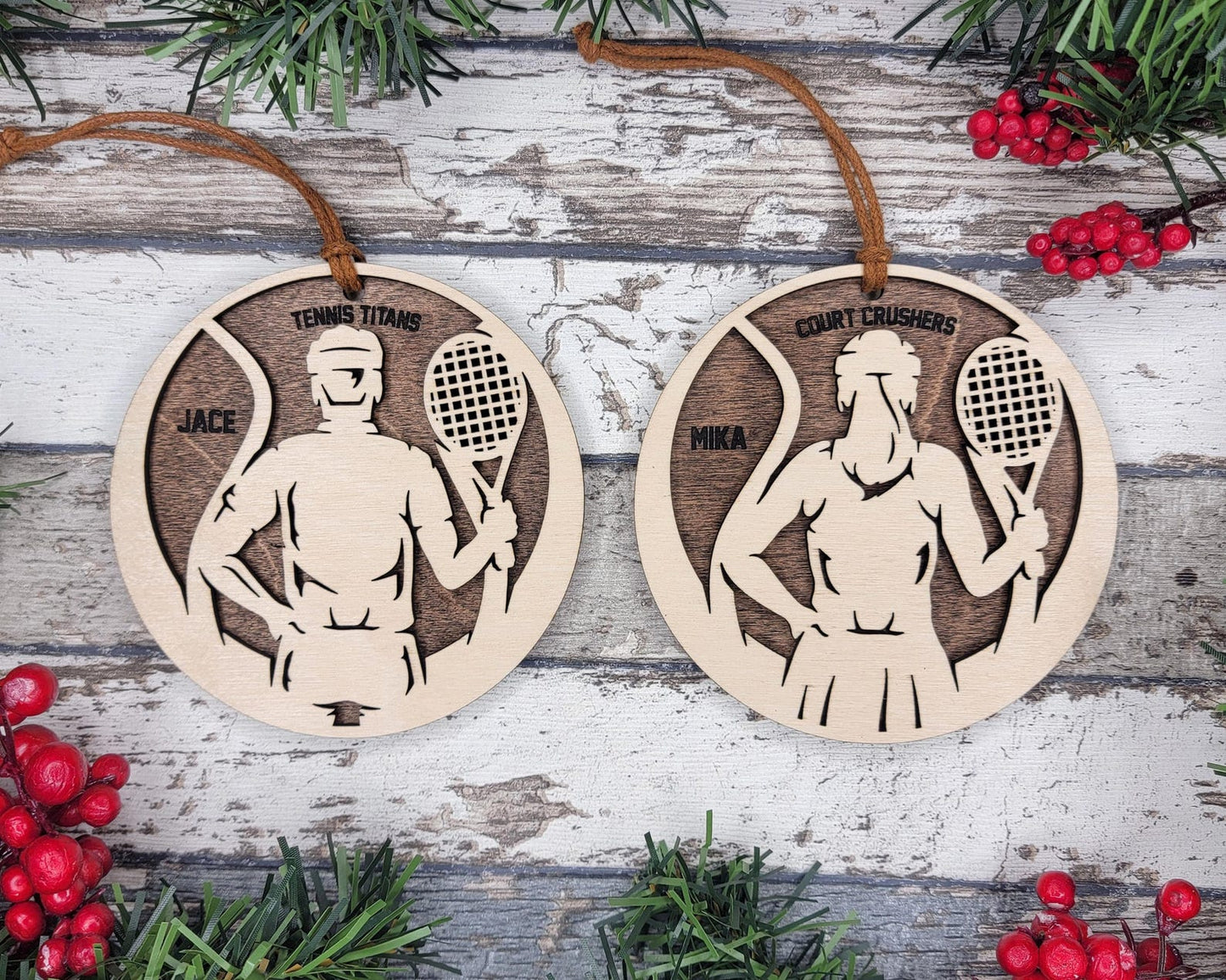 Personalized Wooden Tennis Christmas Ornament