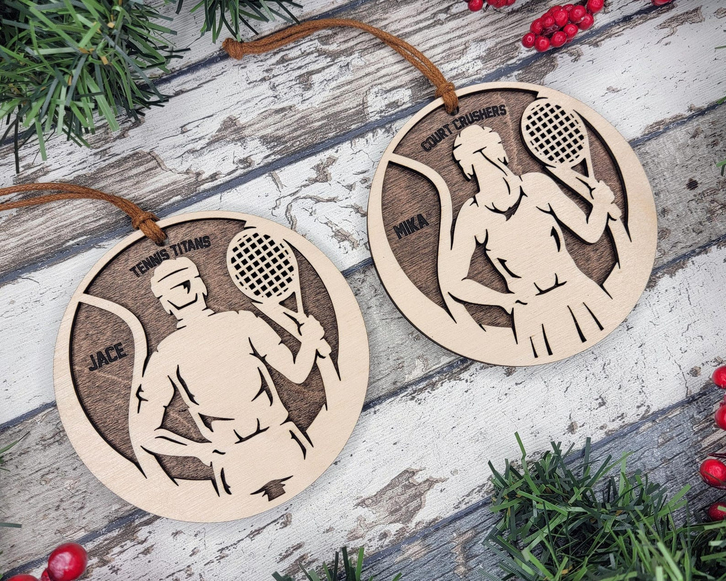 Personalized Wooden Tennis Christmas Ornament
