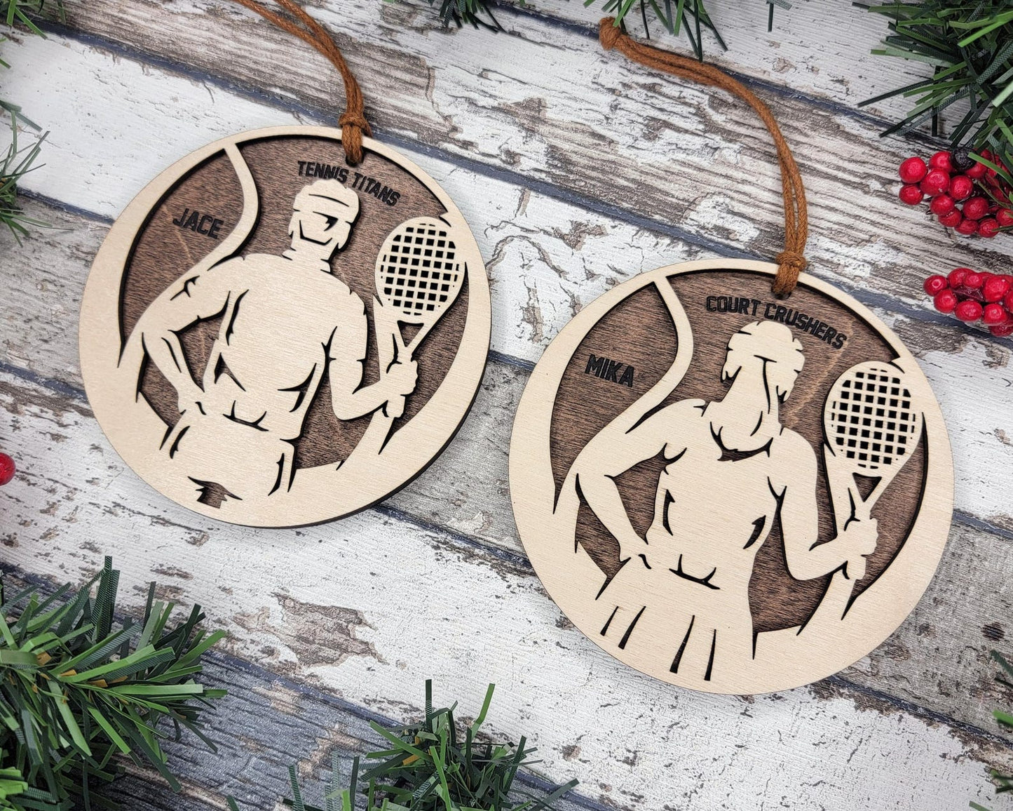 Personalized Wooden Tennis Christmas Ornament