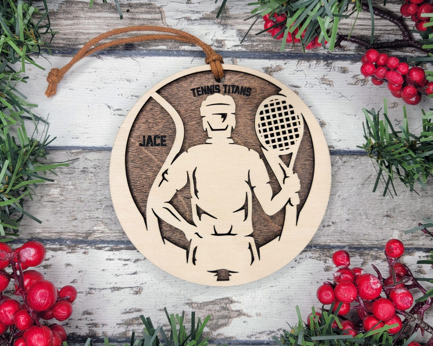 Personalized Wooden Tennis Christmas Ornament