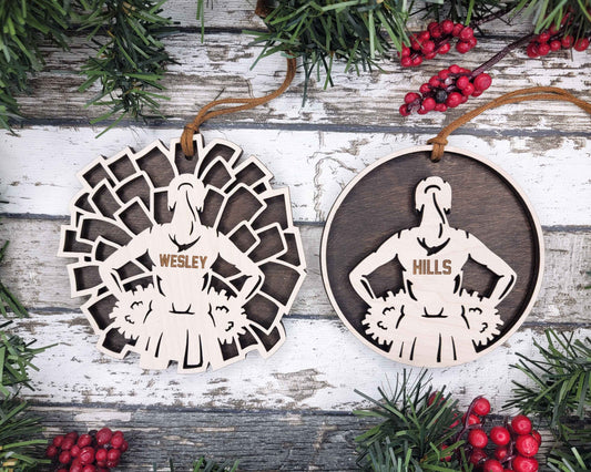 Personalized Wooden Cheerleader Christmas Ornament