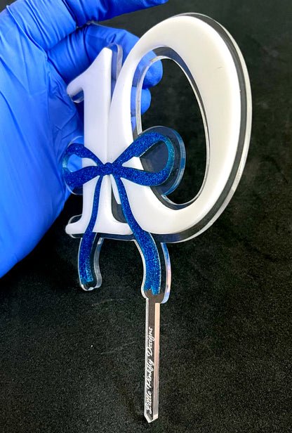 Elegant Number Cake Topper with Ribbon Bow