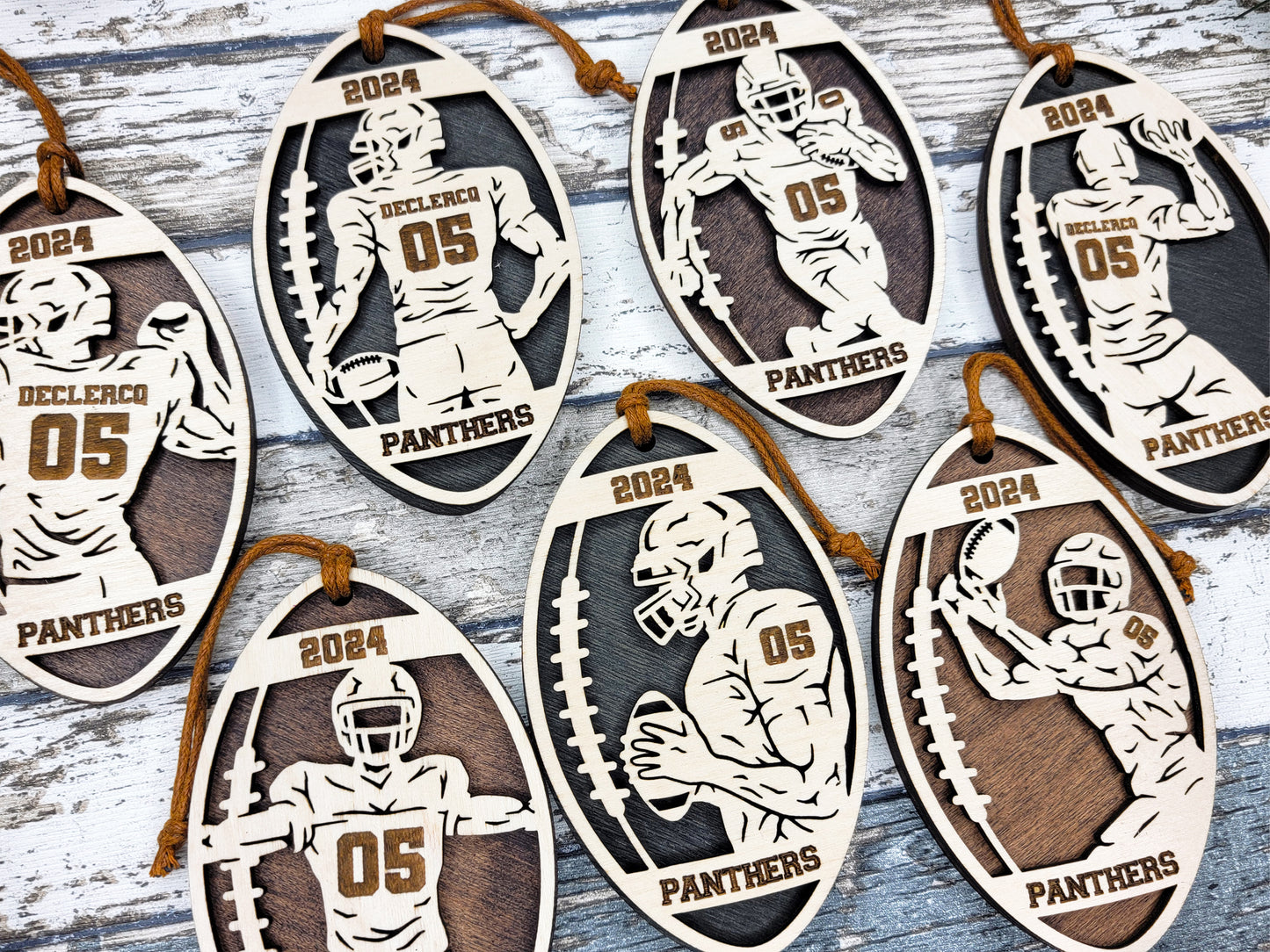 Personalized Wooden Football Christmas Ornament