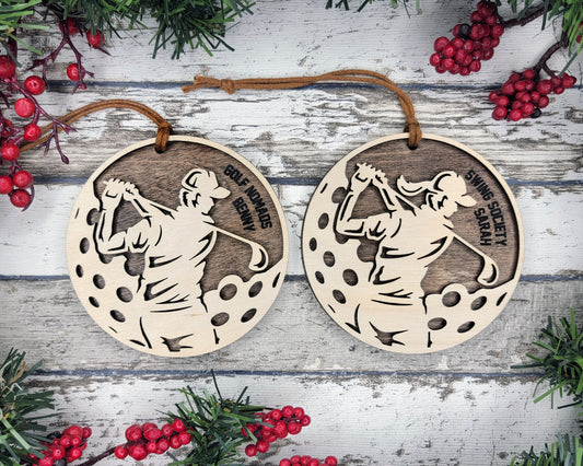 Personalized Wooden Golf Christmas Ornament