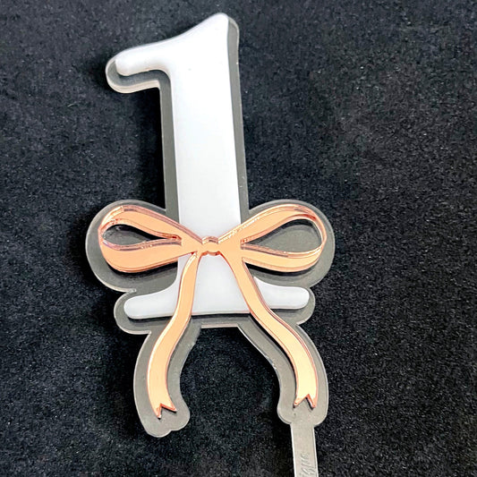 Elegant Number Cake Topper with Ribbon Bow
