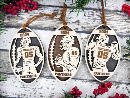 Personalized Wooden Football Christmas Ornament