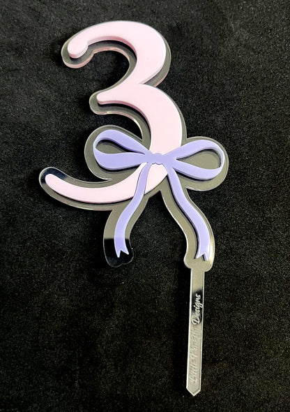 Elegant Number Cake Topper with Ribbon Bow