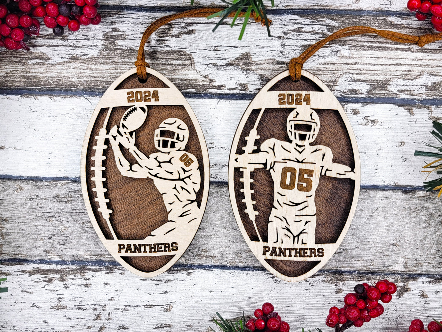 Personalized Wooden Football Christmas Ornament