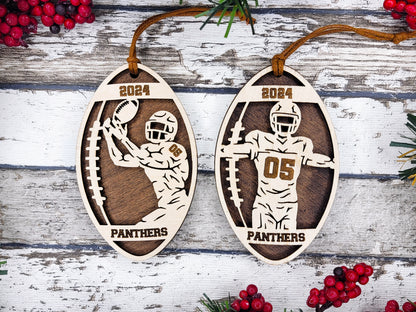 Personalized Wooden Football Christmas Ornament