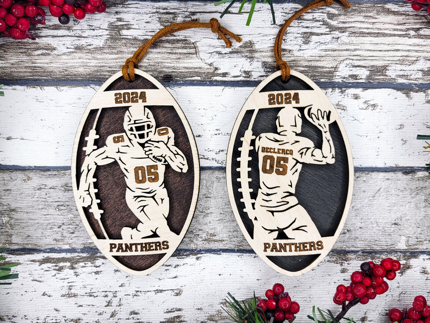 Personalized Wooden Football Christmas Ornament