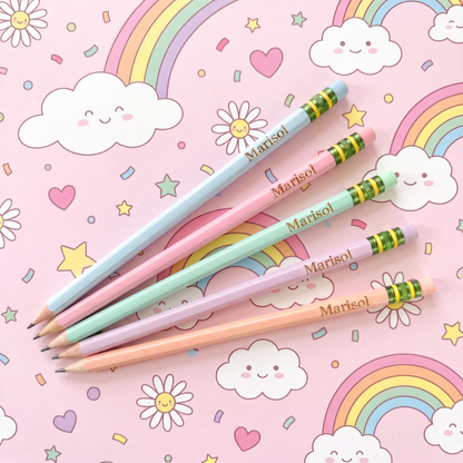 Personalized Name Pencils - Set of 5 Pastel Engraved Pencils - Custom Name Pencils for Kids - Back to School Gift
