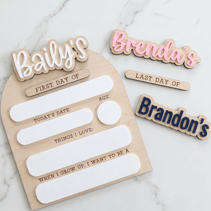 First & Last Day of School Arch Sign | Interchangeable Names for Siblings | Wood + Acrylic