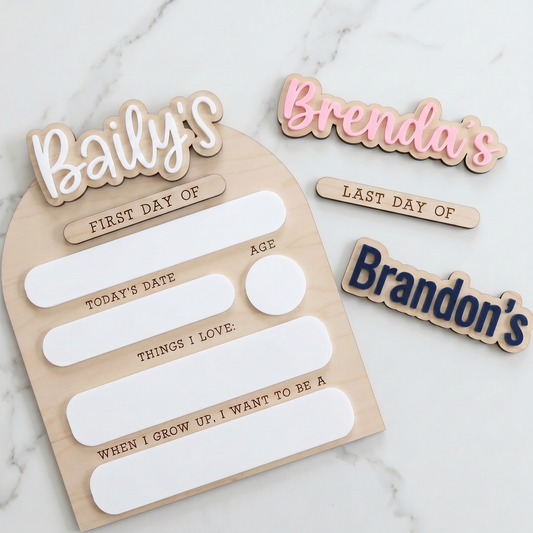 First & Last Day of School Arch Sign | Interchangeable Names for Siblings | Wood + Acrylic