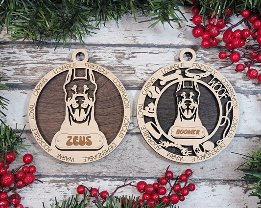Doberman Pinscher Wooden Christmas Ornament