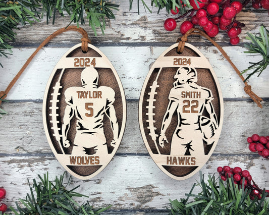 Personalized Wooden Football Christmas Ornament