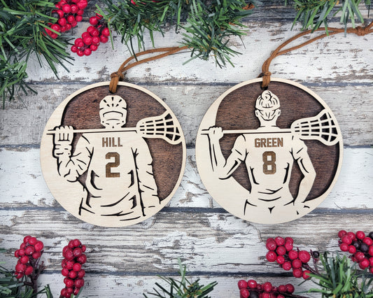 Personalized Wooden Lacrosse Christmas Ornament