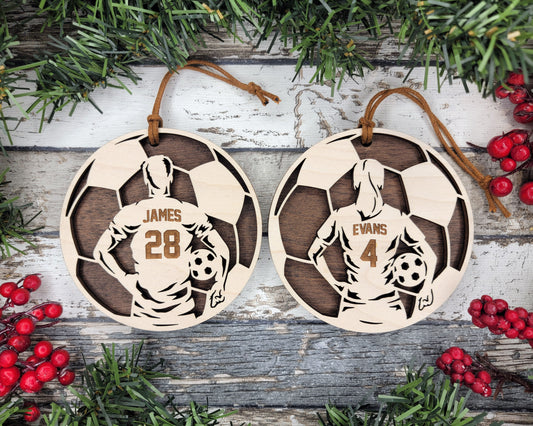 Personalized Wooden Soccer Christmas Ornament
