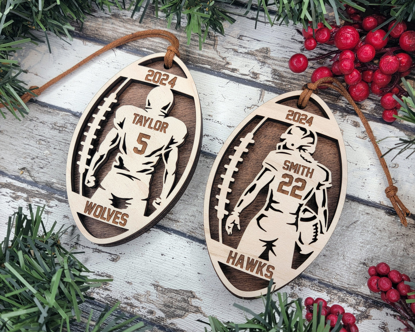 Personalized Wooden Football Christmas Ornament