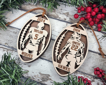 Personalized Wooden Football Christmas Ornament