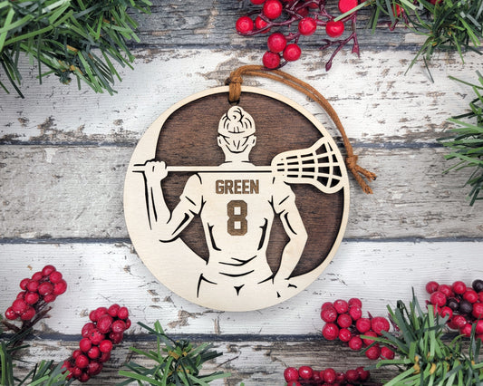 Personalized Wooden Lacrosse Christmas Ornament