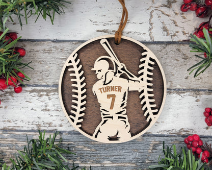 Personalized Wooden Softball Christmas Ornament