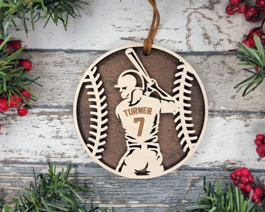 Personalized Wooden Softball Christmas Ornament