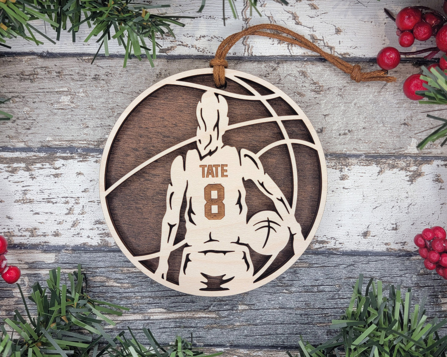 Personalized Wooden Basketball Christmas Ornament