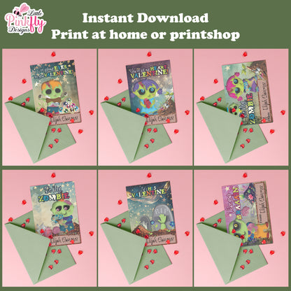 Zombie Valentine Cards- Instant Download