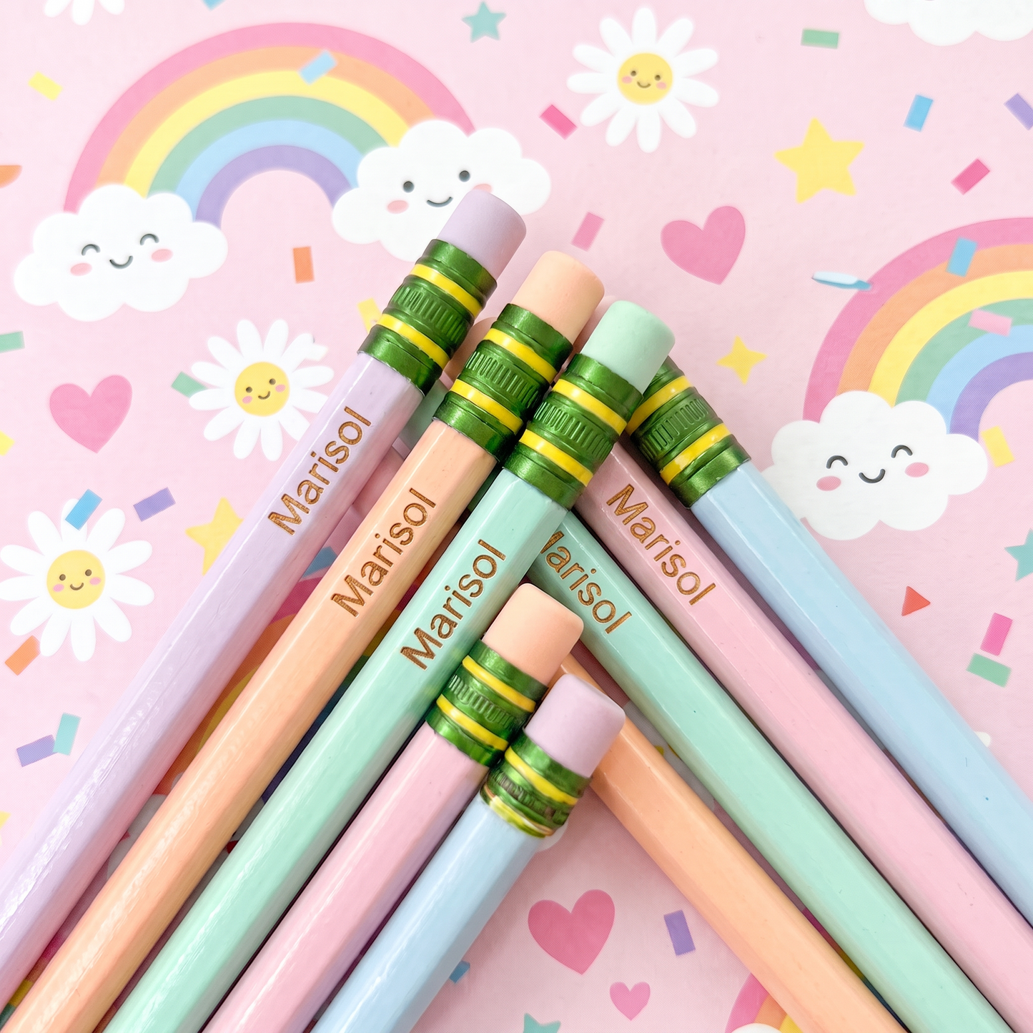 Personalized Name Pencils - Set of 5 Pastel Engraved Pencils - Custom Name Pencils for Kids - Back to School Gift